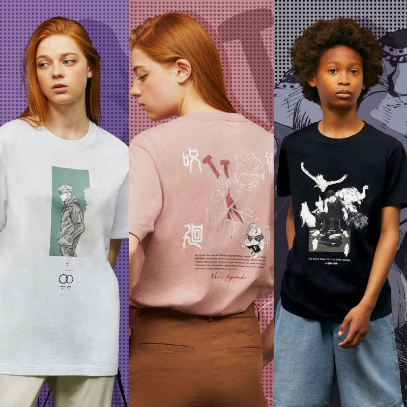 KAOS TSHIRT UNIQLO X JUJUTSU KAISEN Nobara Kugisaki, Gojo Satoru, Megumi Fushiguro, Toge Inumaki UT