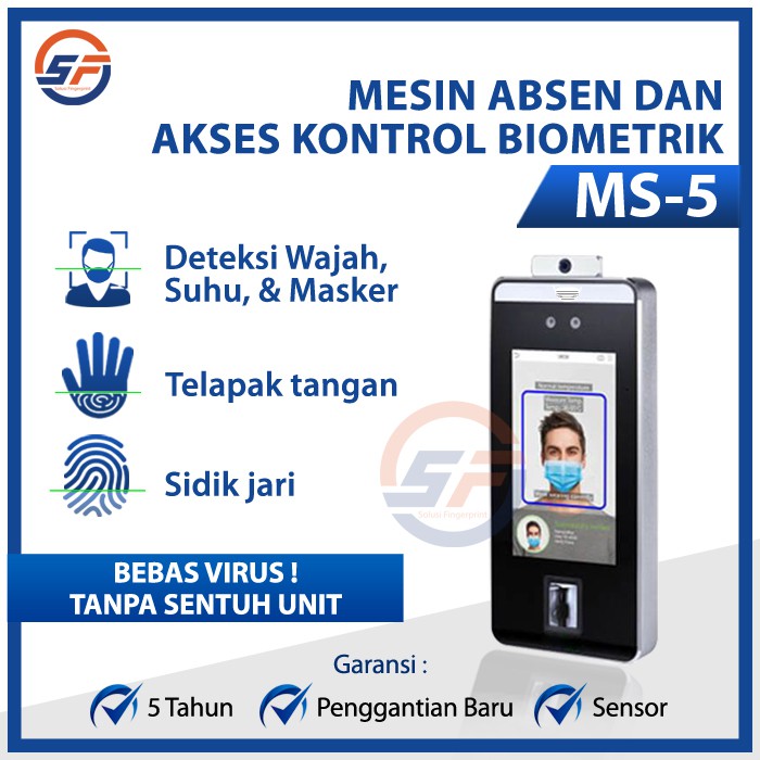 Mesin Absensi Fingerprint Scan Wajah Deteksi Suhu MS-5 / Pembaca temperature suhu tubuh