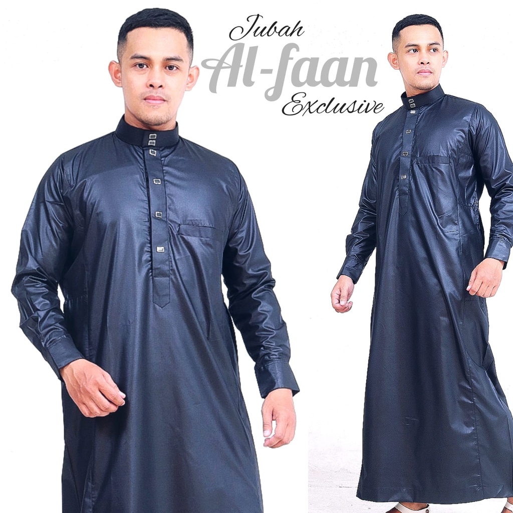 Gamis Pria Jubah Pria Jubbah Al faan polos kancing kotak Jubah Gamis Muslim Pria Model haramain/alnoor-6