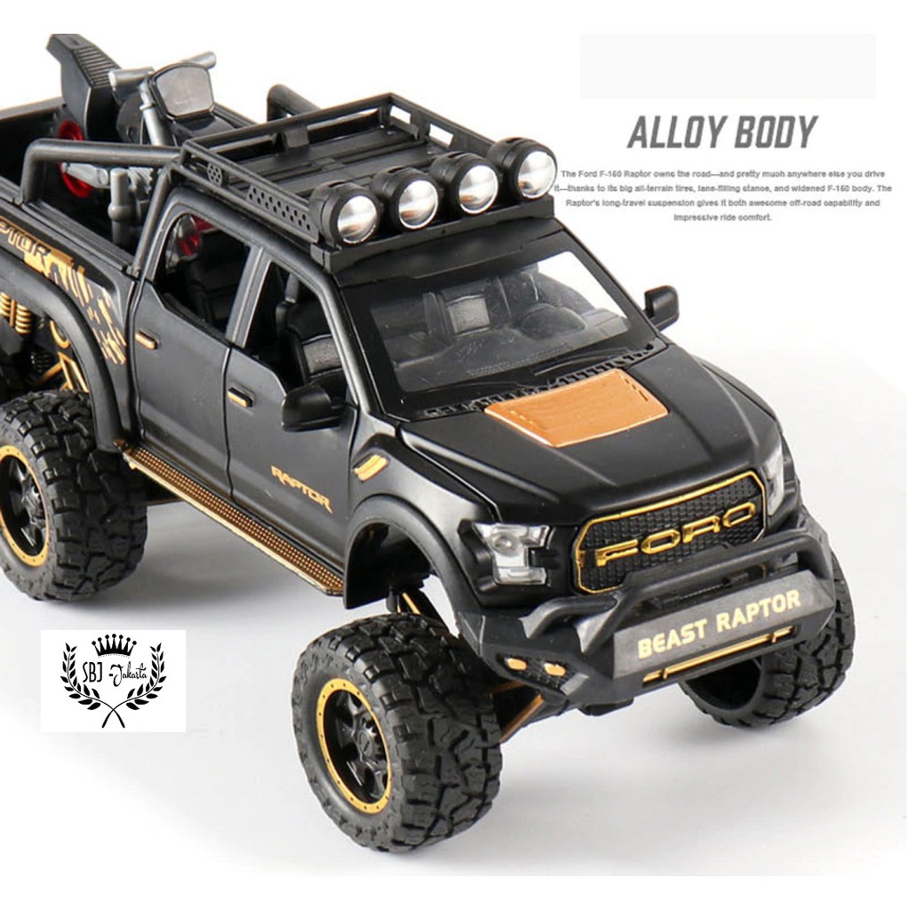 Diecast miniatur mobil Ford Raptor 6 Ban F150 6x6 Metal Series Skala 1:28