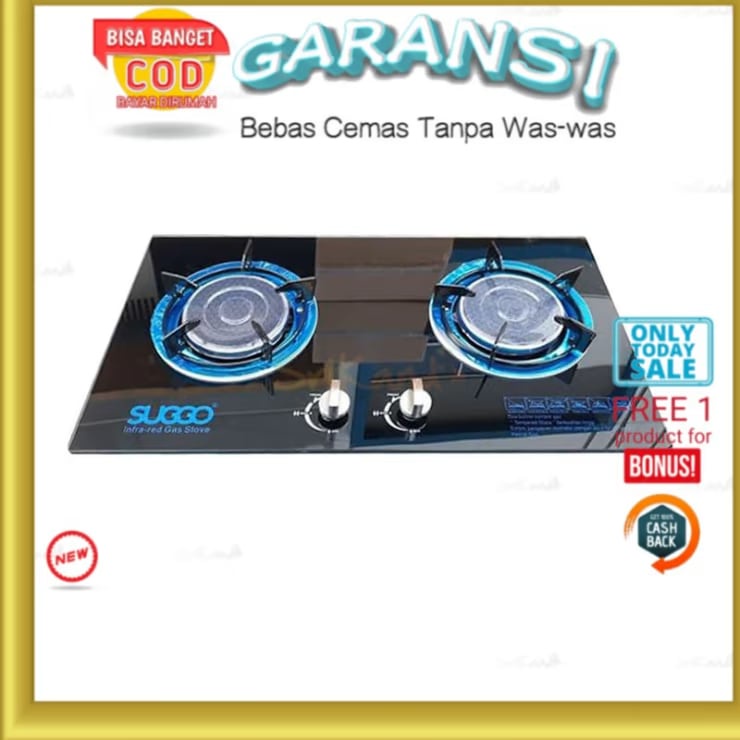 SUGGO Kompor Gas Tanam 2 Tungku Bara Infrared Tahan Beban 120 Kg Lebih Sg 207