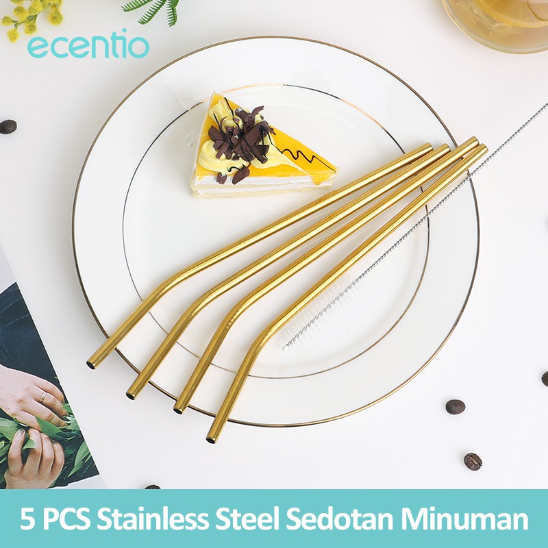 

Ecentio 215mm Minum Sedotan Stainless Aduk Batang Siku Tikungan Aduk Batang Susu Sikat