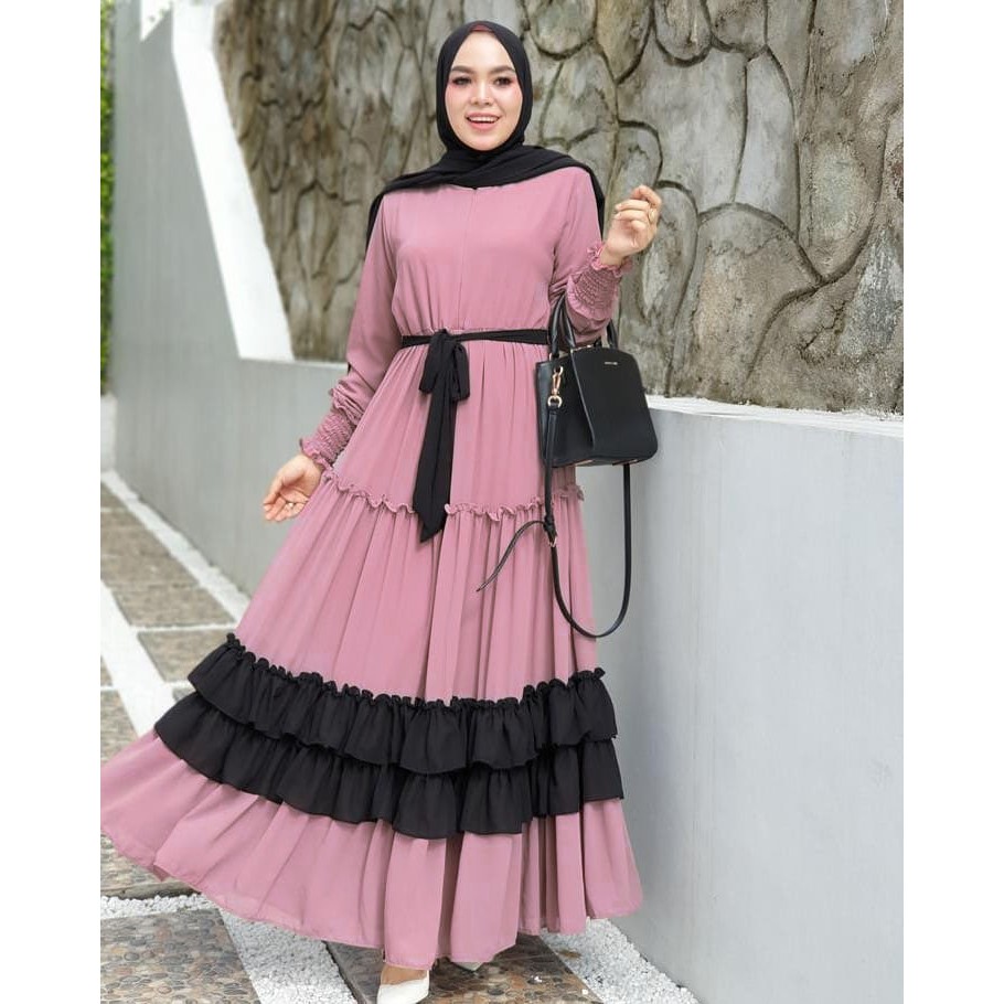 Rayola Basic Dress - Baju Gamis Jersey Muslim Polos Wanita Dewasa Cantik Murah Terbaru Kekinian