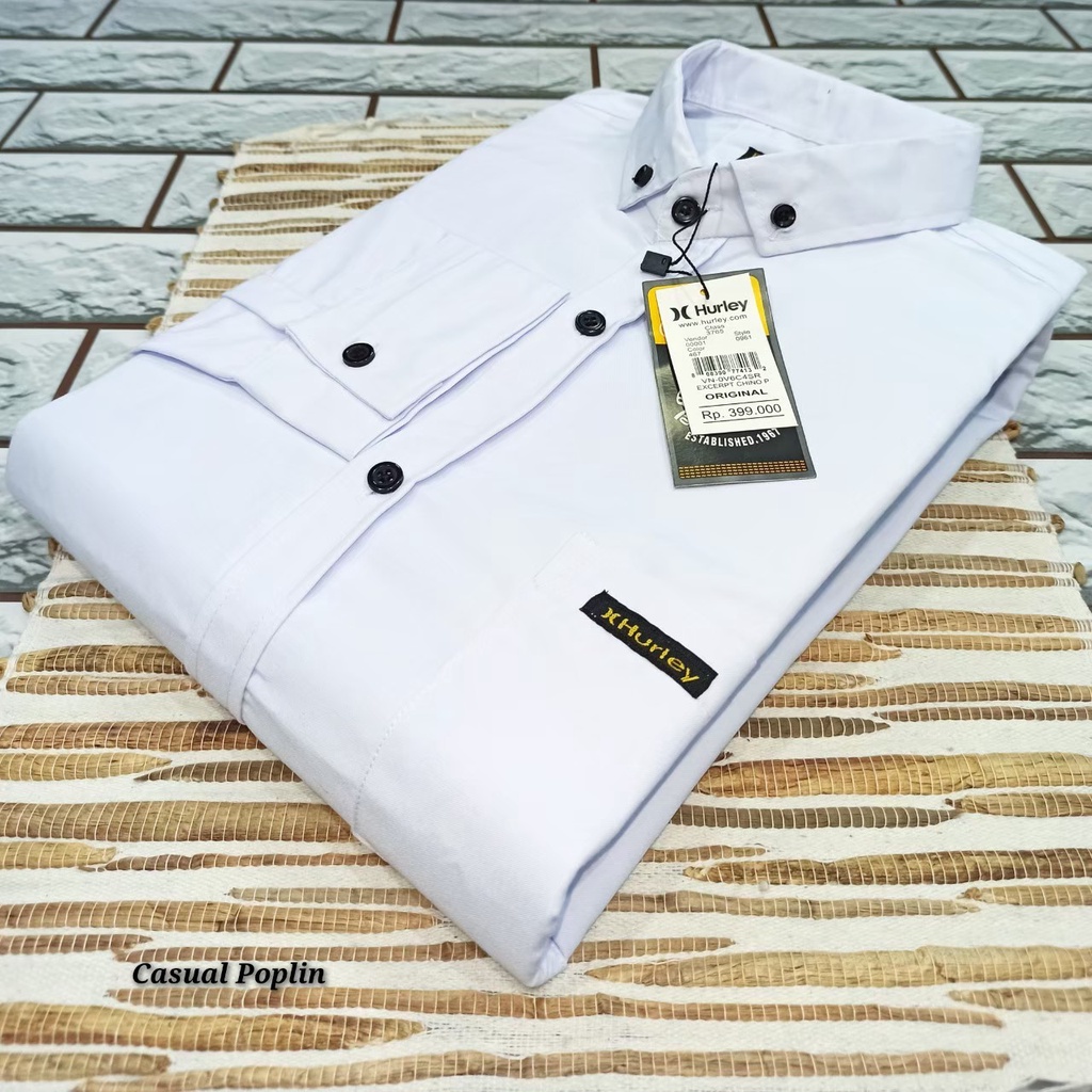 Hipokrit Store Baju Kemeja Basic Polos Pria casual Lengan Panjang Keren Dan Terlaris Putih