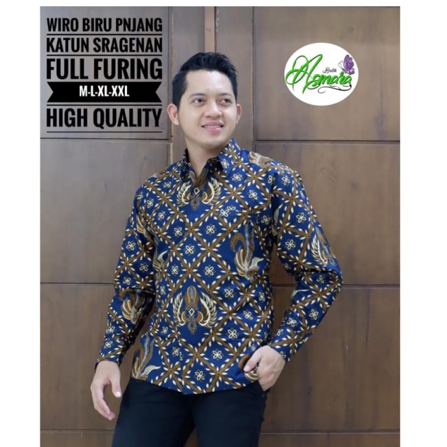 Batik Pria WIRO BIRU Panjang Katun Sragenan Full Furing Termurah