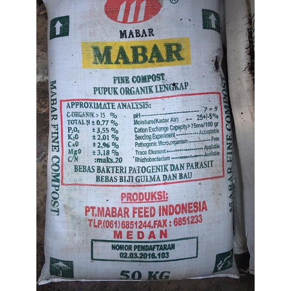 pupuk organik kompos mabar ukuran 1 kg