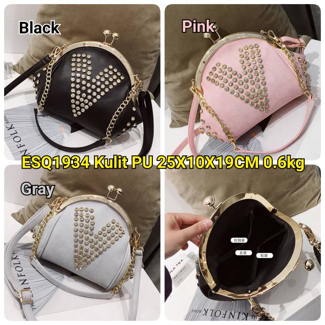 SALE  ESQ1934 Tas Batam Hand Bag Wanita Tas Import Behel Round V Blink Polkadot Tas Pesta Tas Murah