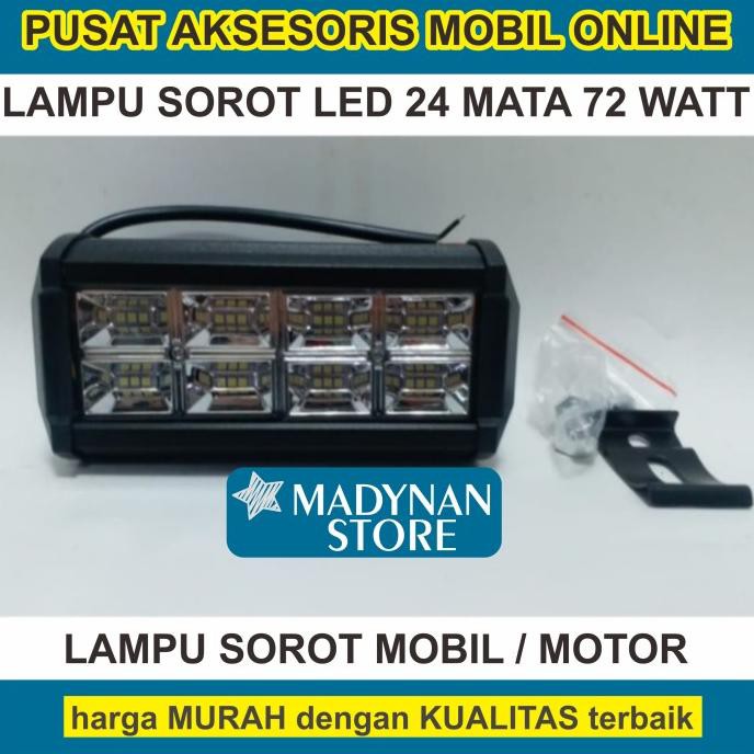 Lampu Sorot Led 24 Mata Putih Terang Strobo 12/24 Volt Mobil / Motor