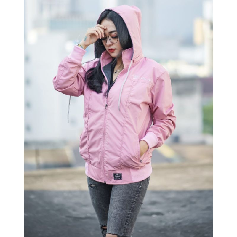 BROTHERDO Jaket Harian Wanita Parasut Taslan JN - All Size terbaru-Pink baby