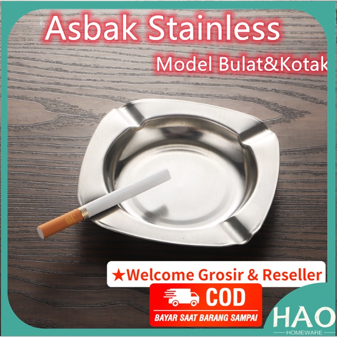 Asbak Rokok Stainless/Asbak Murah kotak/bulat 10cm