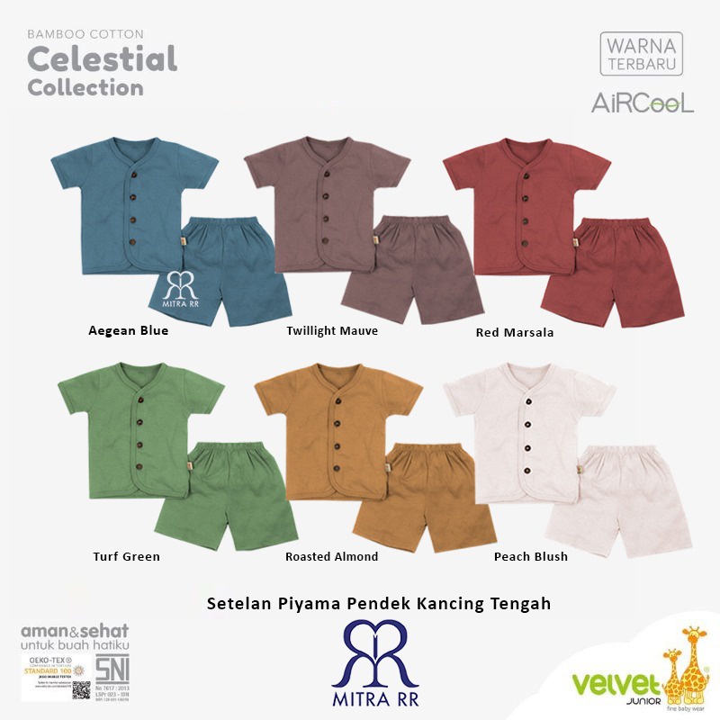 [TERBARU] Velvet Junior Celestial Collection Earth Color Bamboo Polos Setelan Kancing Depan Baju Celana Pendek Baju Anak Unisex EARTH COLOR