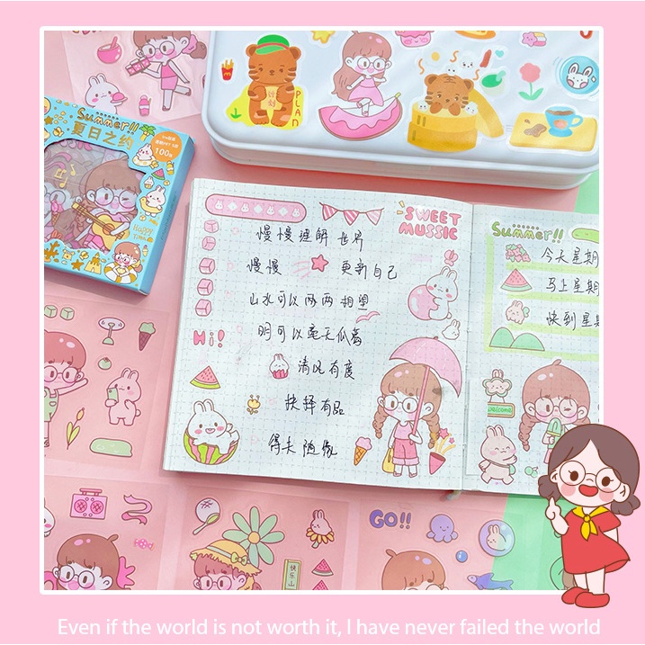 100pcs / Set Stiker Label Motif Kartun Hewan Tahan Air Gaya Korea Untuk Dekorasi Buku Diary Botol Air