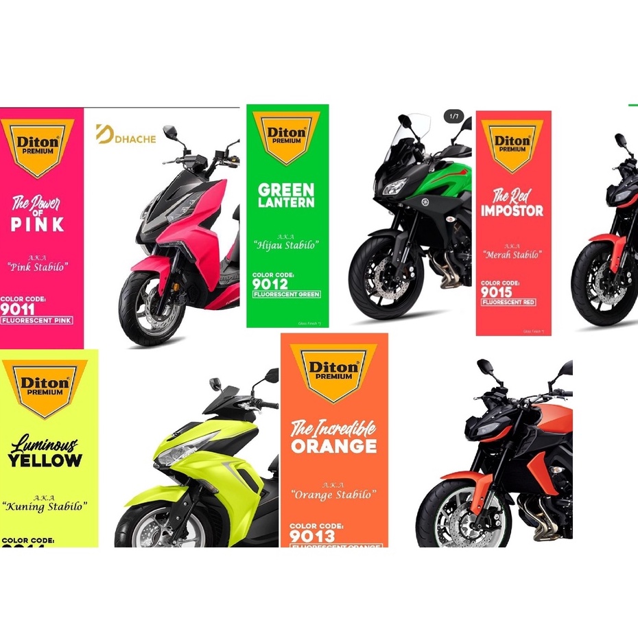 Pilok Pilox Cat Semprot DITON Premium Warna Stabilo Fluorescent Yellow Green Pink Red Orange dan Primer Stabilo (400cc)