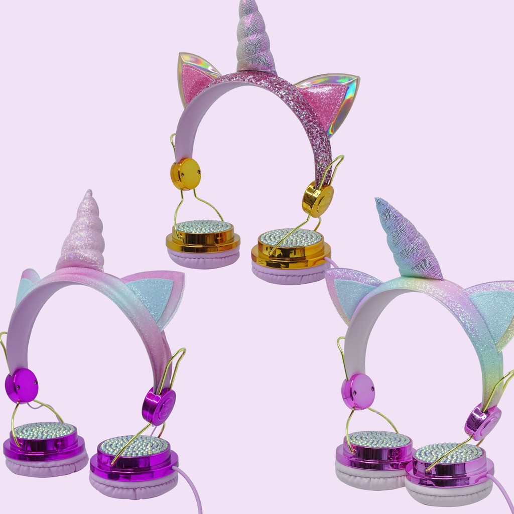 Headphone Unicorn Earphone Unicorn Music Stereo Komputer Telepon Gamer Headset Anak Lucu