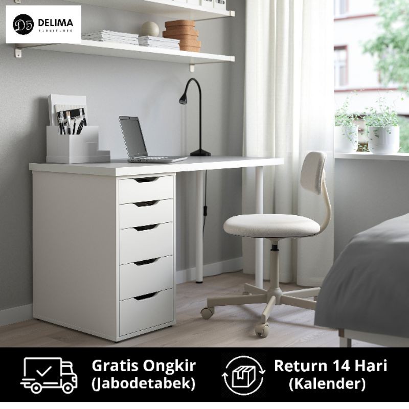 ALEX LINNMON Table Meja Belajar Meja Kerja Rumah Berlaci Meja Kerja Kantor - Putih Abu