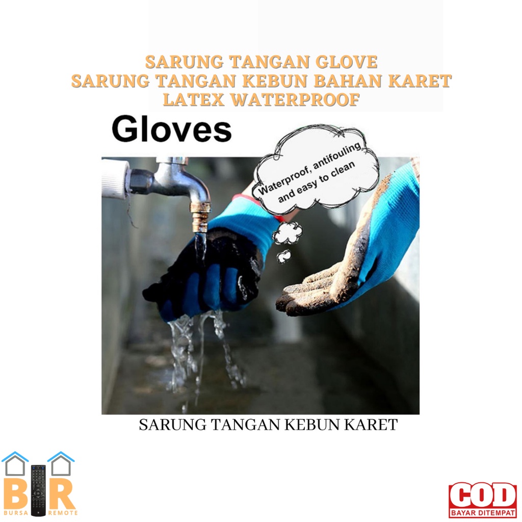 Sarung Tangan Kebun Glove Bahan Karet Latex Waterproof Sepasang Latex Biru