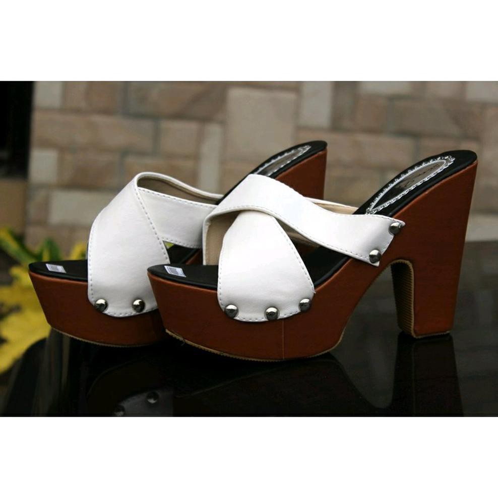 Murah sandal wanita sendal selop wedges hak tahu kotak casual pesta