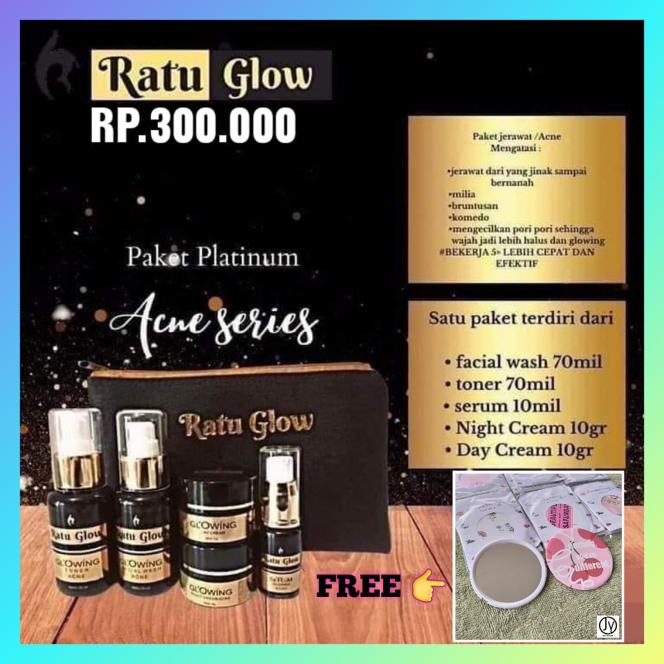 RATU GLOW ACNE  PLATINUM, PAKET ACNE PLATINUM, PAKET ACNE SERIES, RATU GLOW, SKINCARE, BPOM, ORIGINA