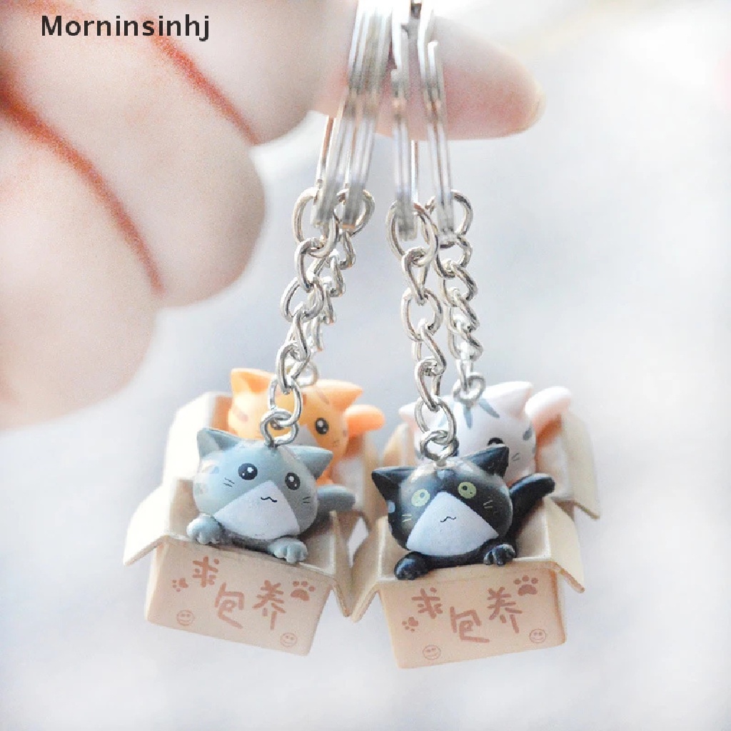 Mornin Gantungan Kunci Kucing Kotak Kecil Yang Lucu Kawaii Kitten Car Keychain Fashion Letter Keyring id