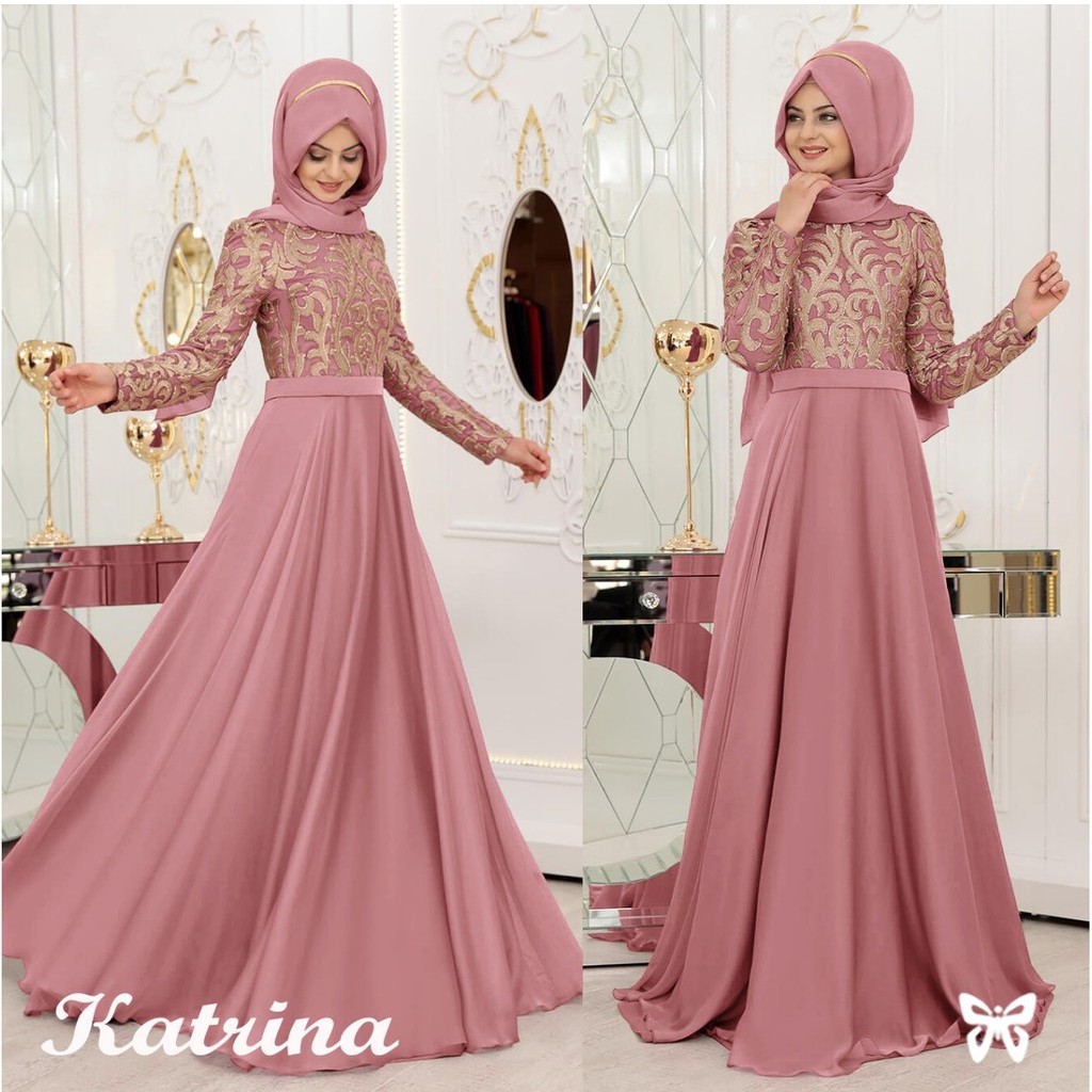 HOPYLOVY Gamis Wanita Katrina | Maxi Dress Bordir | Fashion Muslim