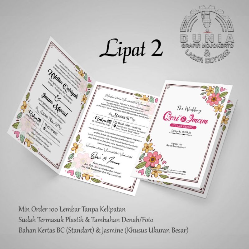 Kartu Ucapan Undangan Pernikahan Nikahan Khitanan Lipat 2 Aesthetic Custom