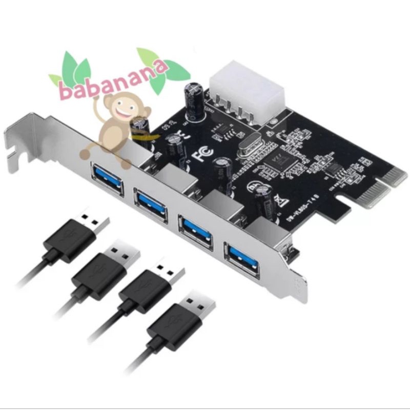 PCIE X1 USB 3.0 extension 4 port with molex power splitter slot card