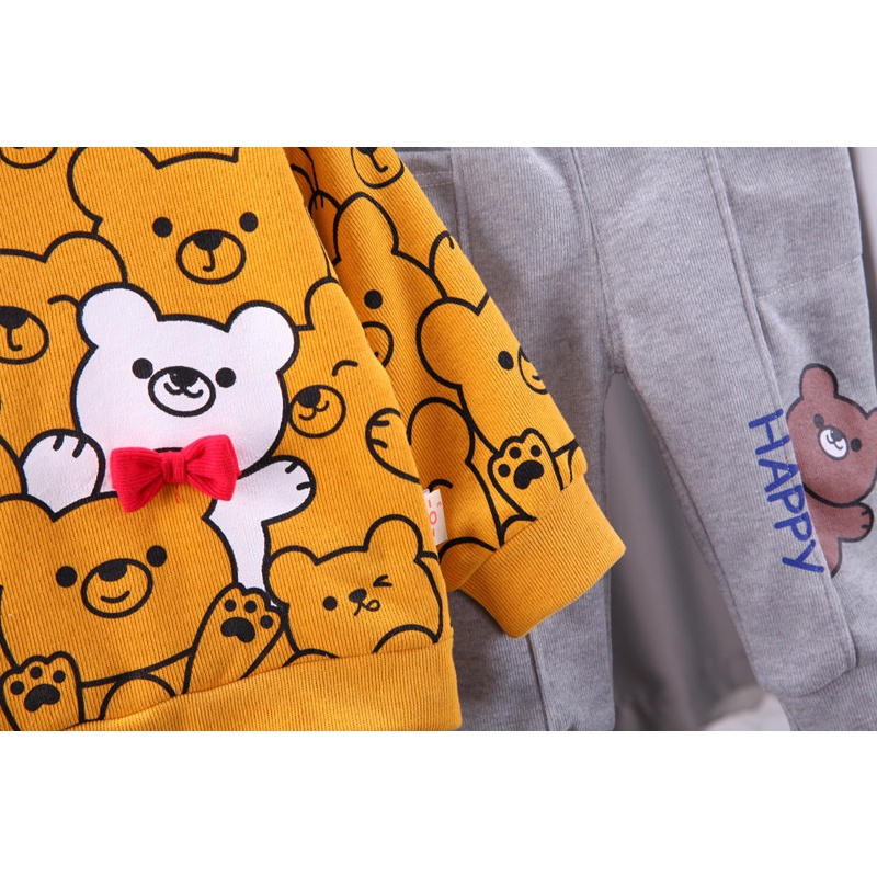 ANANAKSTORE- setelan anak laki laki motif HPBEAR GREY 0-5 Tahun baju baby impor premium anak lucu