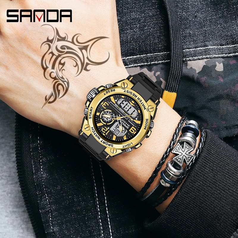 SANDA 6024 Jam Tangan Pria Digital Analog Tali Rubber Chronograph Anti Air WATCHKITE WKOS