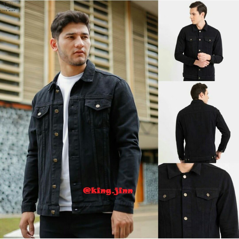 Jaket Jeans Premium Pria Hitam - Saku Dalam