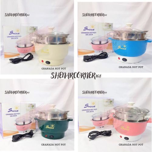 SHENAR PANCI LISTRIK WAJAN KUKUS ELEKTRIK FRYING PAN PORTABLE ELECTRIC COOKING POT WITH STEAMER PANCI - GRANADA SEVILLA SUNDAY HOTPOT, SHENARCORNER168