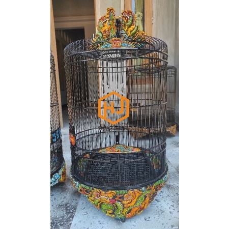 SANGKAR KANDANG BURUNG MURAI BATU MOTIF UKIR NAGAKAYU JATI FINISING AIRBRUSH