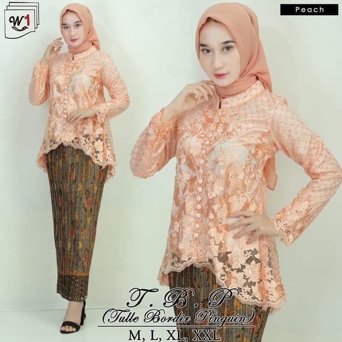 set kebaya tulle bordir pinguin berkualitas