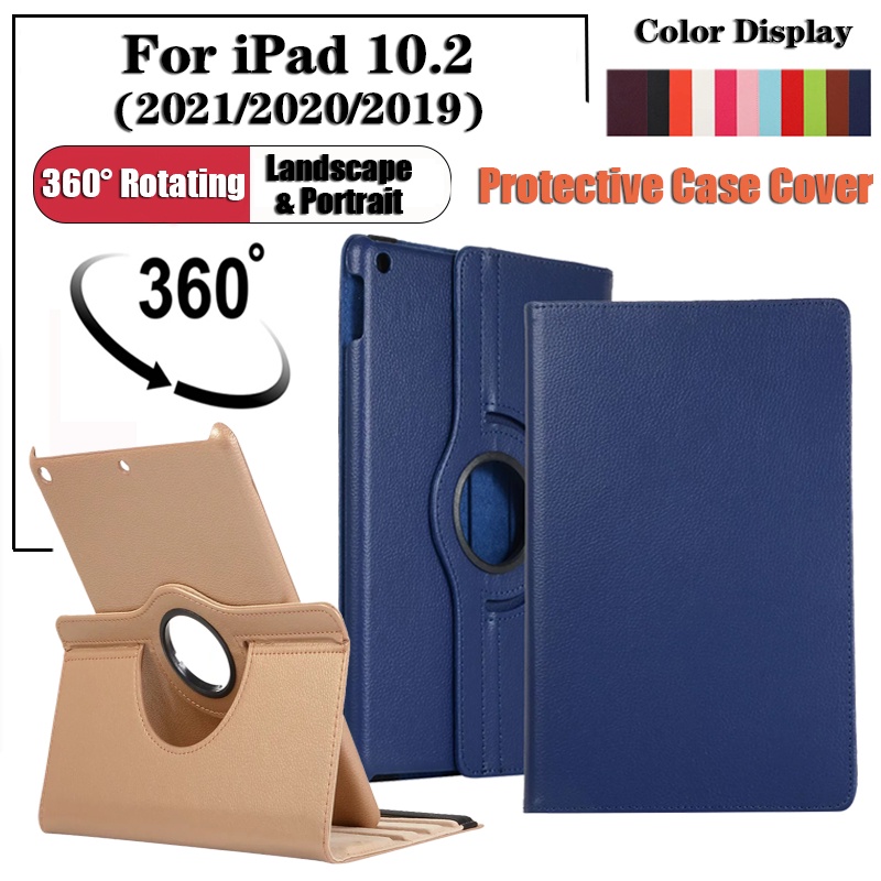 For iPad 10.2 (2021 / 2020 / 2019) Tablet Flip Casing For iPad 10.2-inch 9th 8th 7th Generation A2603 A2604 A2428 Fashion 360° Rotating Stand Leather Case Penutup Pelindung Shockproof
