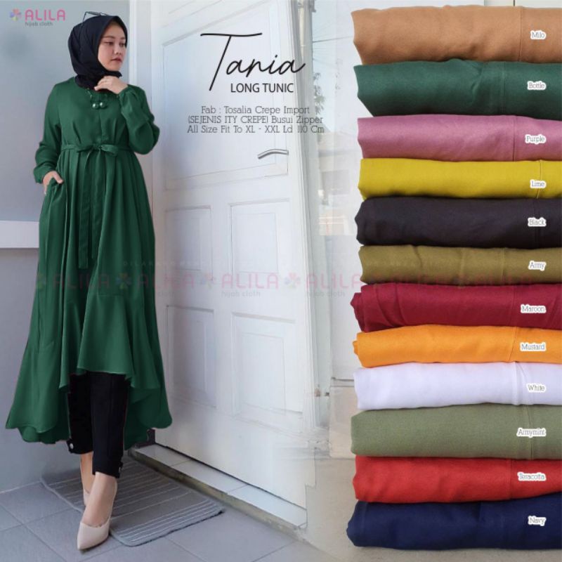 Tania Long Tunic Bahan Tosalie Crepe Import By ALILA/Tunik Polos Import Jumbo LD 110 Busui Model Cro