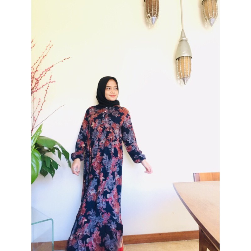 Almara Dress | Almara Gamis | Gamis Motif Bunga | Dress Motif Bunga bahan Rayon Adem