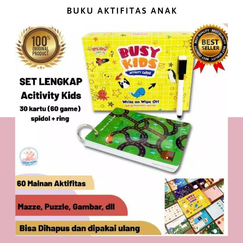 Bisa Dihapus! Mainan Edukasi Kartu Buku Akifitas Anak Busy Kids Playlabs