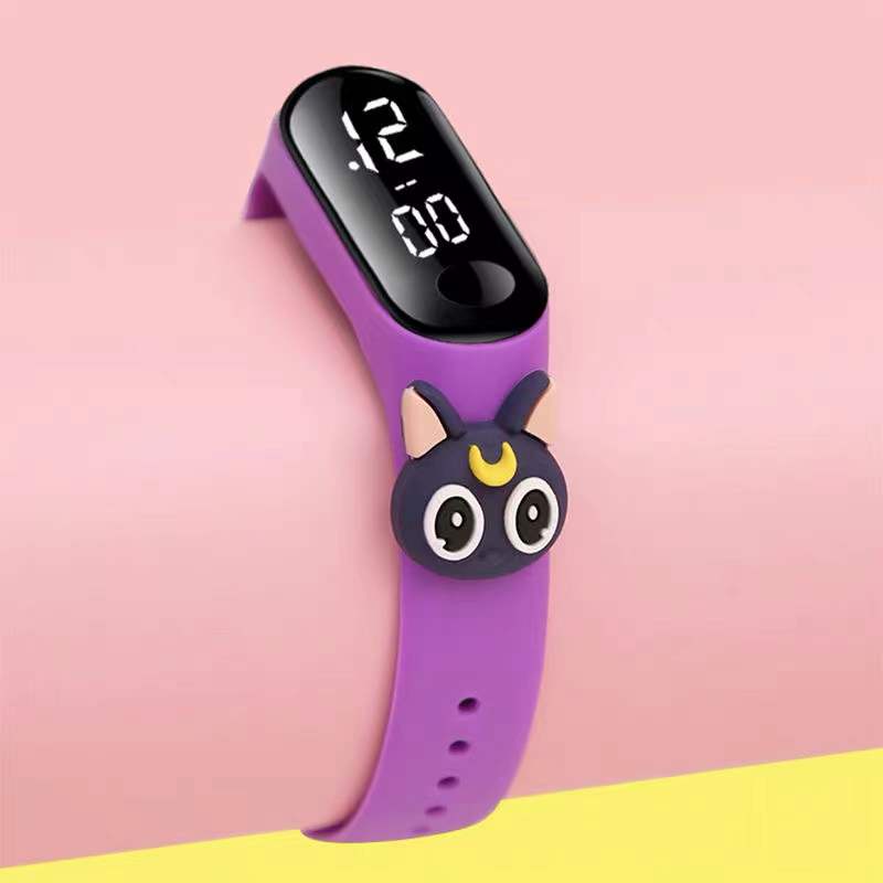 Jam Tangan LED Digital IP67 Anti Air Motif Kartun Anak Laki-laki Perempuan LED Minimalis Gelang-model random