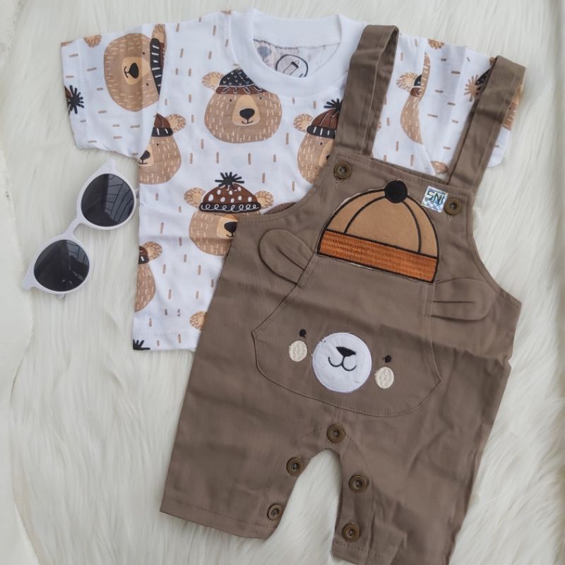 Baju setelan Kaos baju baby kodok Gambar beruang kacamata lucu fashion bayi