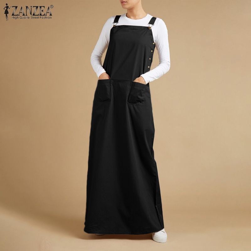 ZANZEA Women Fashion Sleeveless Square Neck Plain Casual Baggy Swing Maxi Dress