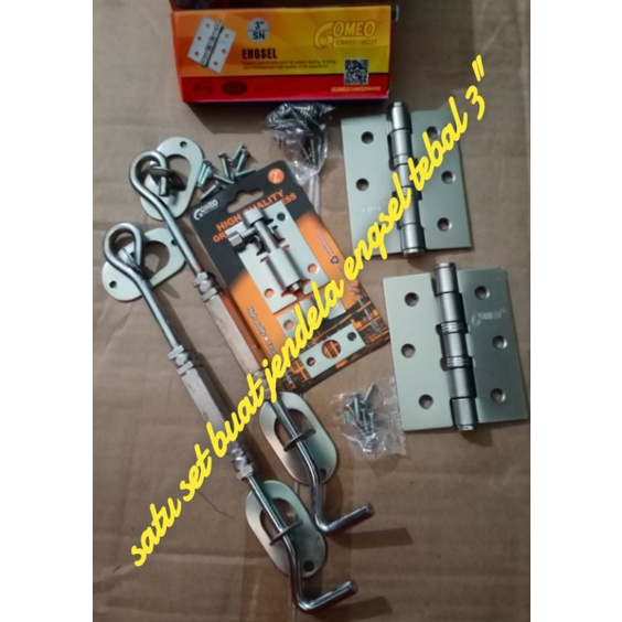 satu set engsel gomeo 3&quot; jendela komplit grendel + cengkal jendela engsel