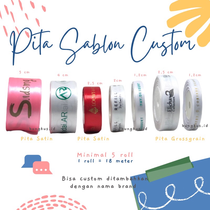 Label Pita sablon florist untuk hijab, baju, boneka dan souvenir