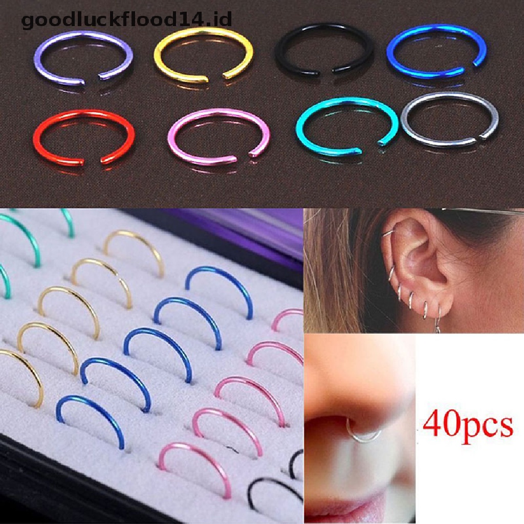 [OOID] 40PCS Nose Ring Septum Ring Hoop Cartilage Tragus Helix Small Piercing Jewelry ID