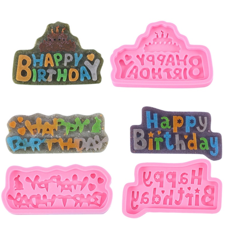 Siy Cetakan Fondant / Cokelat / Permen Bahan Silikon Desain Tulisan Happy Birthday Untuk Dekorasi Kue Diy