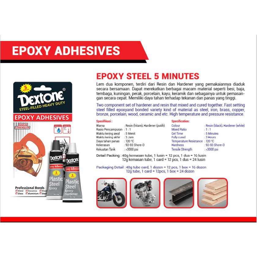 Lem Besi Dextone Epoxy 5 Menit Tahan Panas 120C Super Kuat Waterproof Original