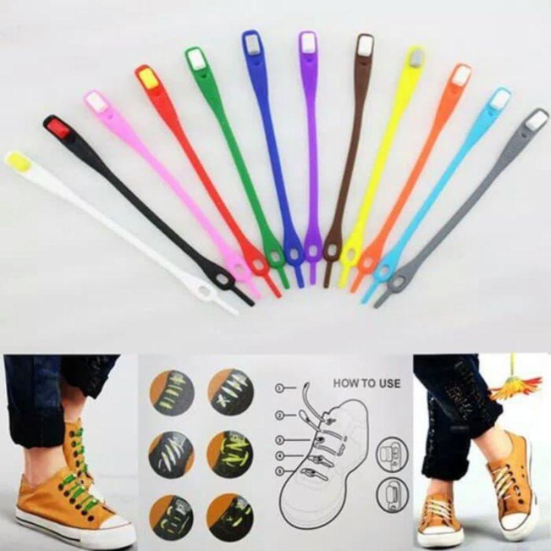 Tali Sepatu Silikon Elastis Shoe Laces Karet Shoelace Silicon Tali Sepatu Karet Elastis Elastic Lazy Shoe Eceran per Biji Super Murah