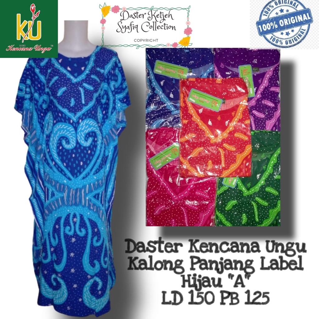 DASTER KENCANA UNGU LABEL HIJAU MODEL KALONG PANJANG// DASTER BATIK KENCANA UNGU KALONG LONGDRESS// 