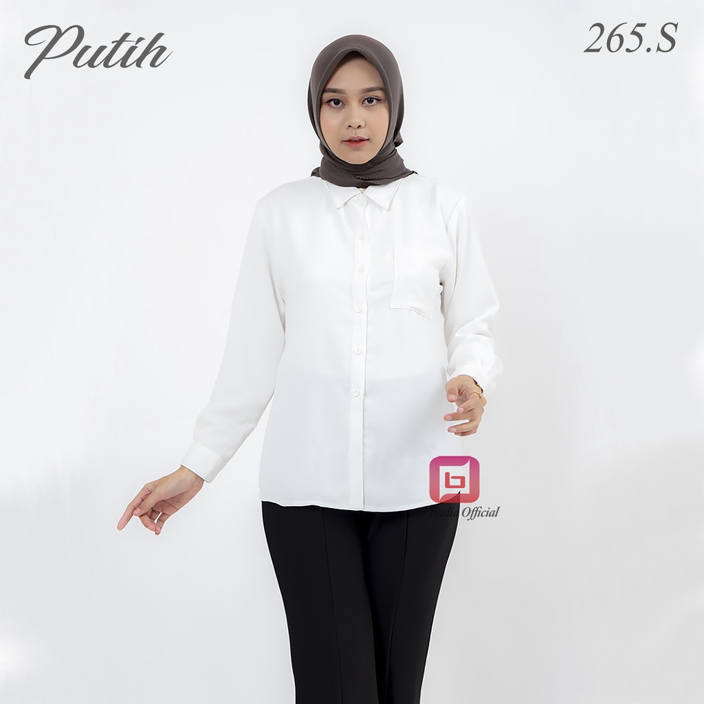 kemeja putih bubble moscrepe kantong tebal lembut lengan panjang wanita premium badiastore