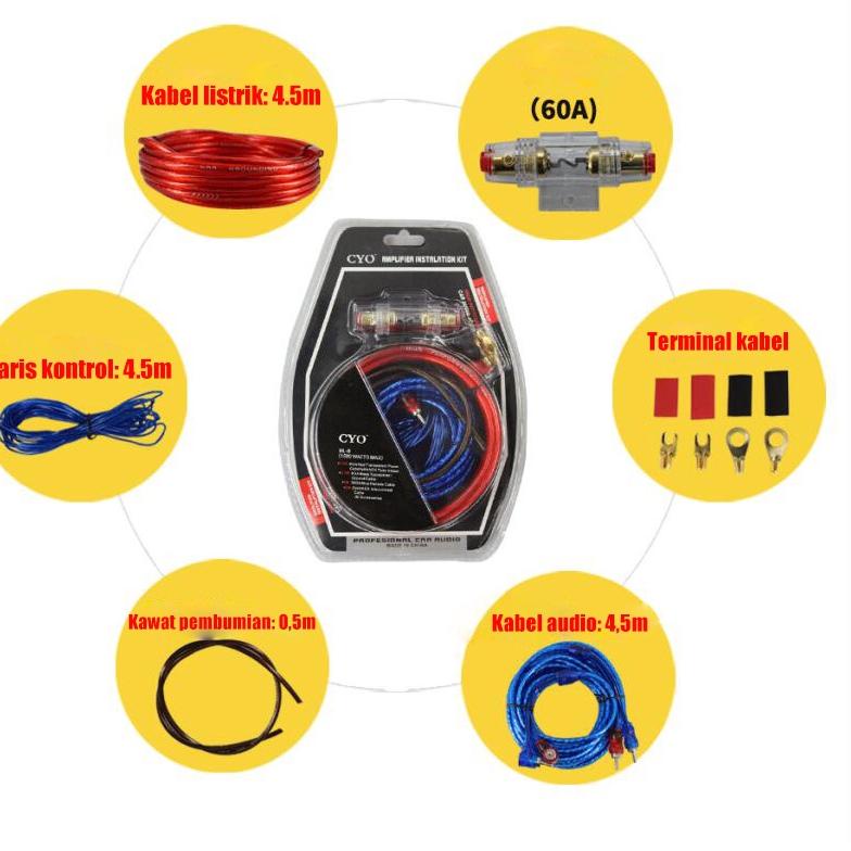 Top Sale Paket Kabel Audio Mobil Full Set / Instalasi Sound System Mobil - Car Audio Speaker Subwoofer 12 inch Instalasi Paket Kabel 10ga Kabel Daya 60 Amp Dudukan Sekering paket kabel audio mobil