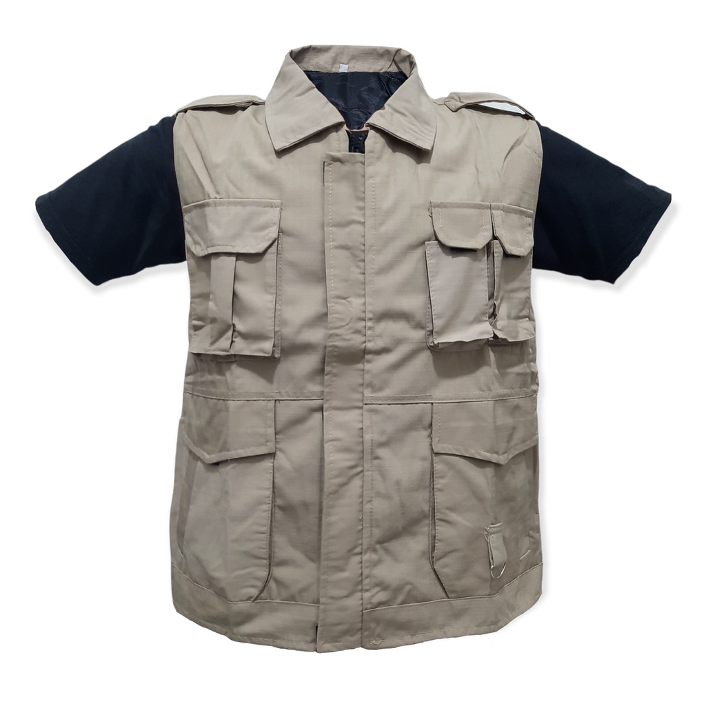 Rompi Lapangan / Outdoor / Bodyvest Hitam, Krem Ripstop Kerah