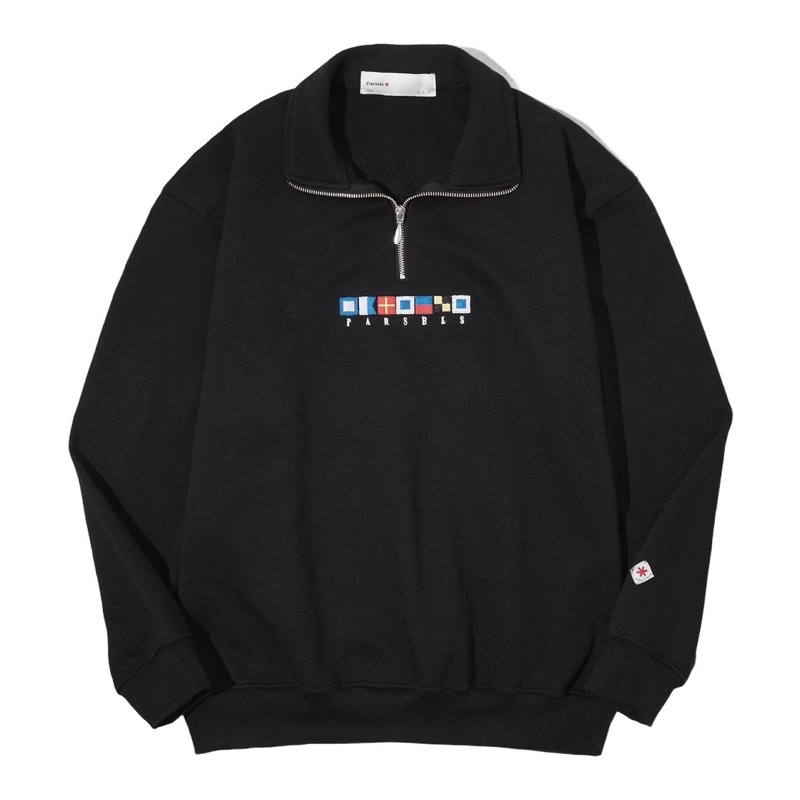 PARSELS - Maritime Black Quarter Zip Sweatshirt | Half Zip